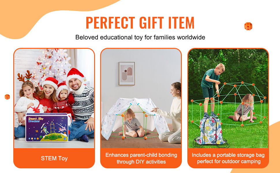 SucceBuy Fort Building Kit Children's DIY Indoor Castle Beading Stem with 96 Rods and 44 Balls Play Tent Toy for 4+ Kids Gifts