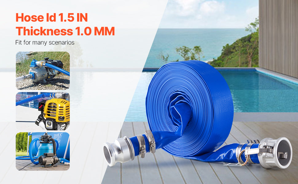 SucceBuy Backwash Hose 1.5in/2in/3in x 50ft/100ft PVC Hose with Clamps, Camlock, Aluminum Fittings, Fit Various Pumps Purposes