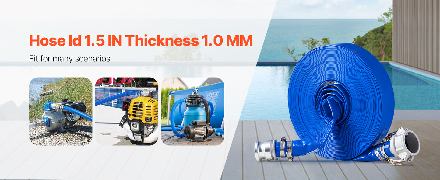SucceBuy Backwash Hose 1.5in/2in/3in x 50ft/100ft PVC Hose with Clamps, Camlock, Aluminum Fittings, Fit Various Pumps Purposes