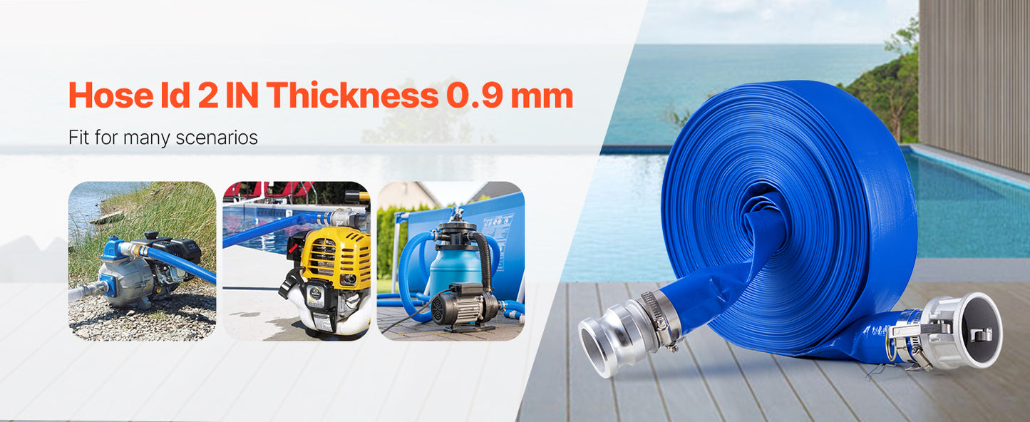 SucceBuy Backwash Hose 1.5in/2in/3in x 50ft/100ft PVC Hose with Clamps, Camlock, Aluminum Fittings, Fit Various Pumps Purposes