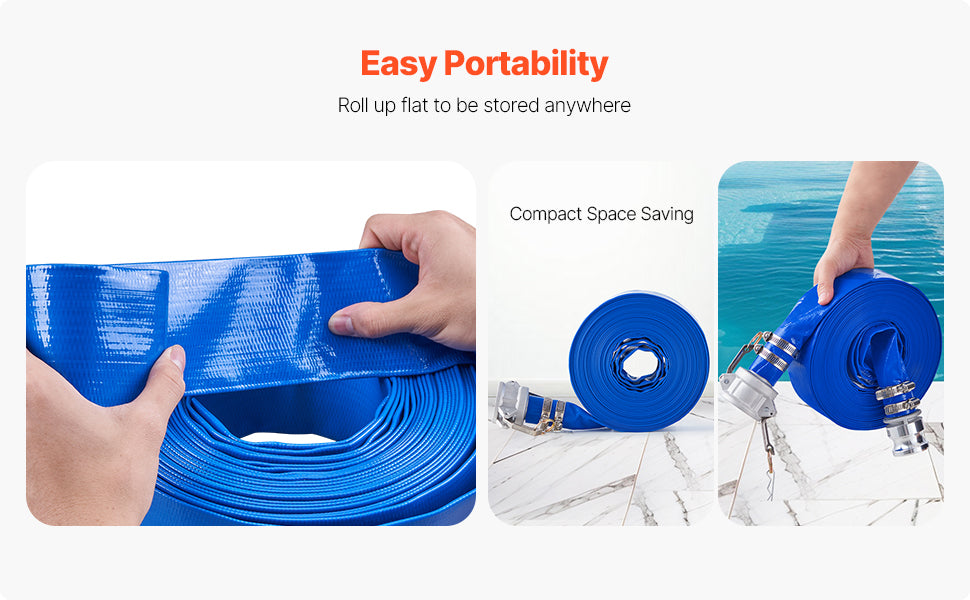 SucceBuy Backwash Hose 1.5in/2in/3in x 50ft/100ft PVC Hose with Clamps, Camlock, Aluminum Fittings, Fit Various Pumps Purposes