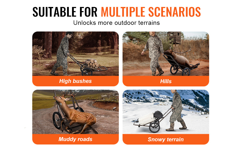 SucceBuy Deer Cart 300 LBS Capacity Folding Game Cart HeavyDuty Game Cart Accessories Utility Gear Dolly for Hunting Fishing