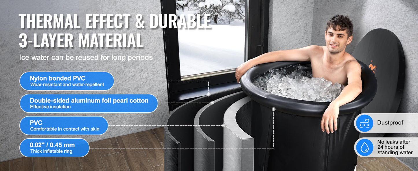 SucceBuy Ice Bath Tub Cold Water Therapy Plunge Tub for Athletes Outdoor Ice Barrel Plunge Pool Inflatable Folding Bathtub