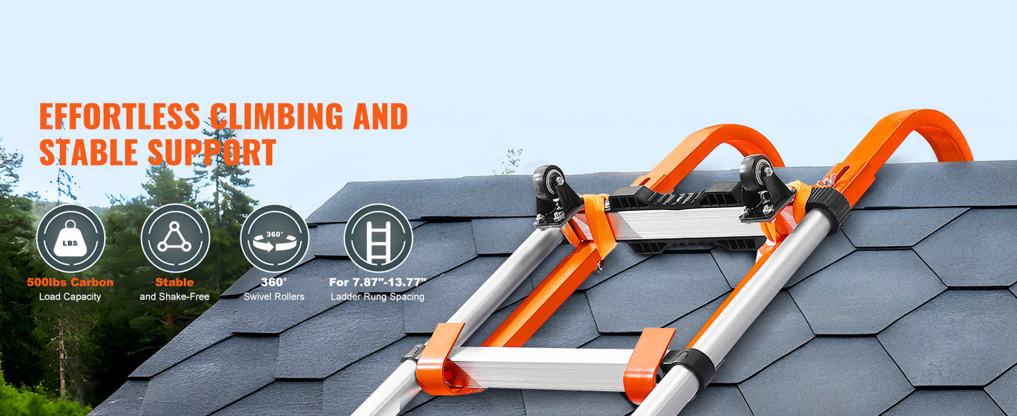 SucceBuy Orange/Black Ladder Roof Hook Heavy Duty Steel Ladder Stabilizer Roof Ridge Extension Rubber Grip T-Bar 500 lbs