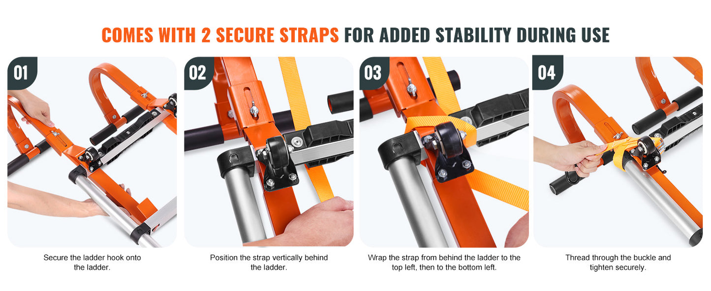 SucceBuy Orange/Black Ladder Roof Hook Heavy Duty Steel Ladder Stabilizer Roof Ridge Extension Rubber Grip T-Bar 500 lbs