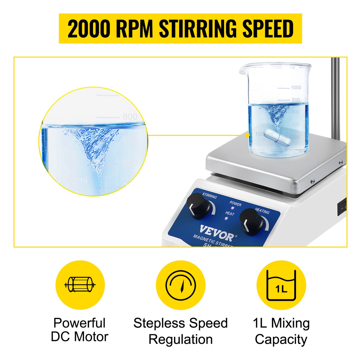 SucceBuy 1000ML Electric Magnetic Stirrer Hot Plate Vortex Mixer Shaker With Stir Bar Medical Bioloicgal Chemical Laboratory