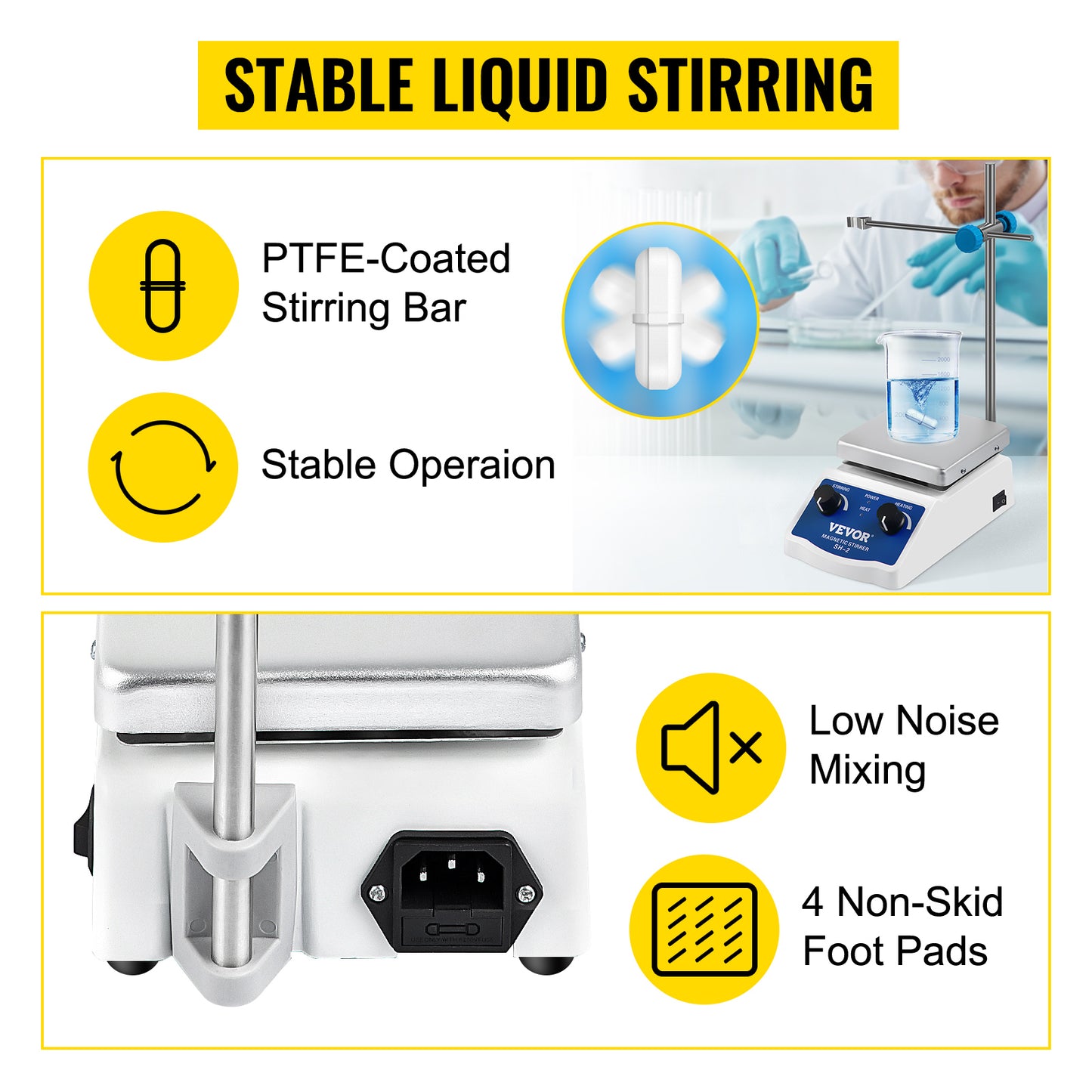 SucceBuy 1000ML Electric Magnetic Stirrer Hot Plate Vortex Mixer Shaker With Stir Bar Medical Bioloicgal Chemical Laboratory