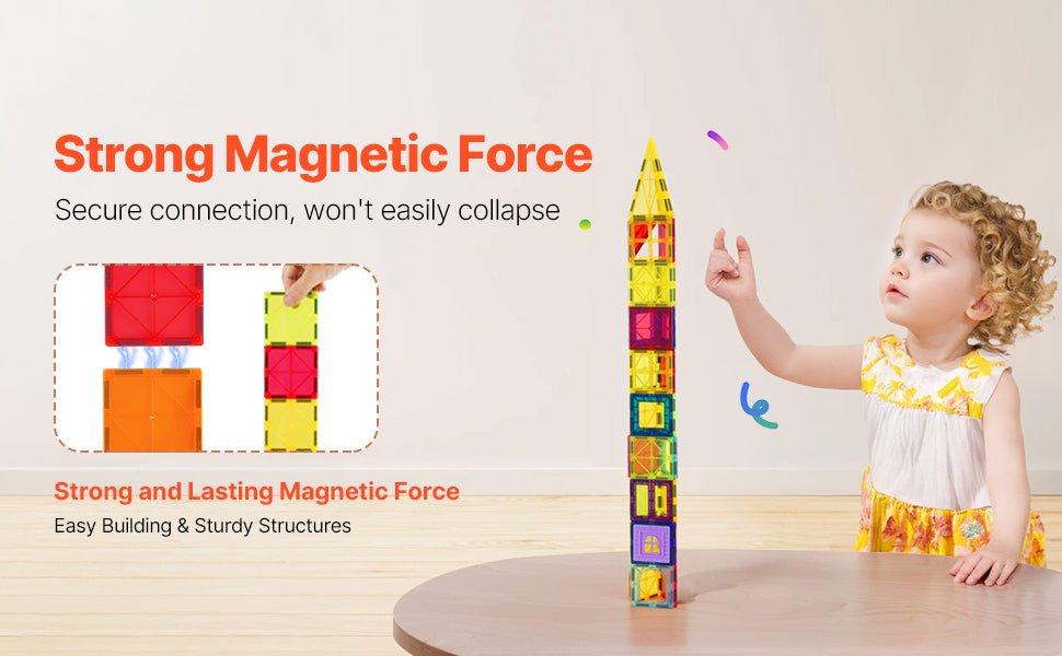 SucceBuy 56PCS Magnetic Tiles Magnet Building Blocks with 4 Dinosaurs Construction Stacking Stem Educational Toys for Kids