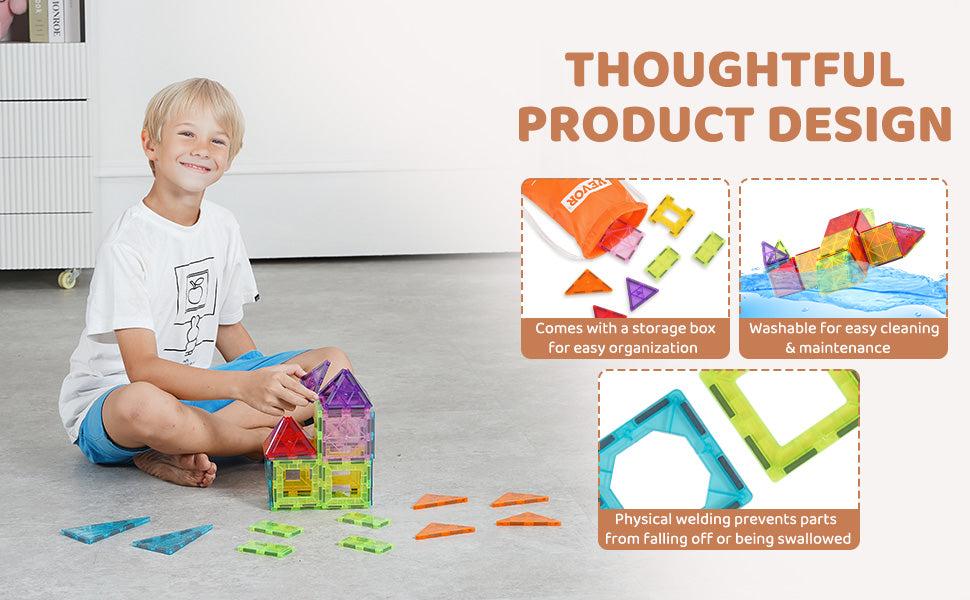 SucceBuy 32PCS Light Magnetic Tiles Building Blocks Magnet Educational STEM Sensory Stacking Toys for Toddlers Boys Girls Gifts