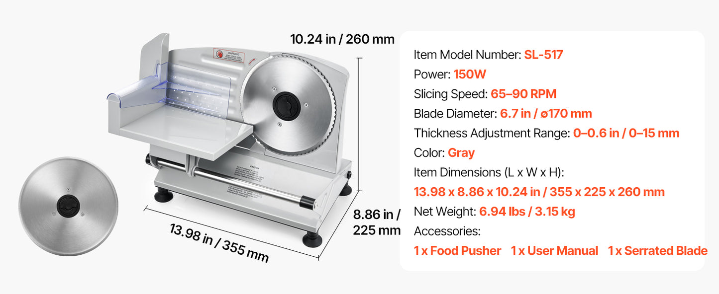 SucceBuy 6.7-10 inch Meat Slicer Electric Deli Slicer Machine with two SUS420 Blades Home Food-Slicer for Meat, Ham, Baguett
