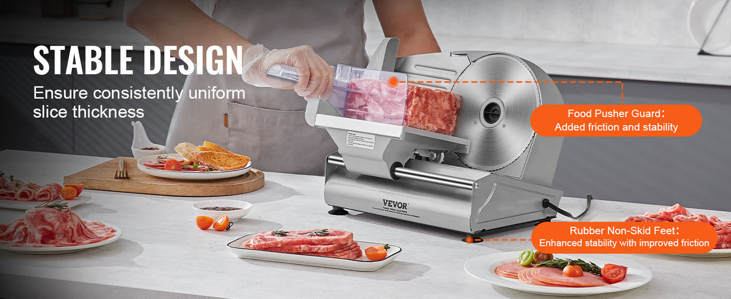 SucceBuy Meat Slicer Electric Deli Food Slicer SUS 420 Stainless Steel Blade and Blade Guard Adjustable Thickness for Home Use