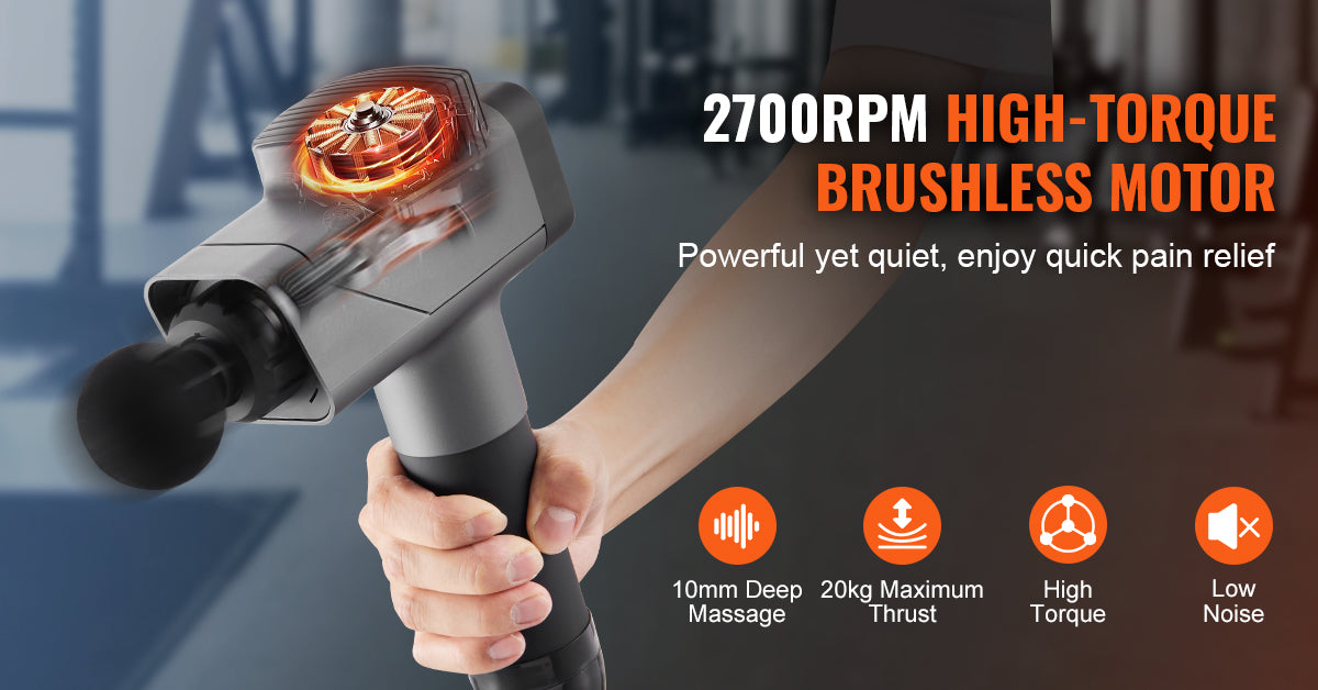 SucceBuy Massage Gun Deep Tissue Percussion Muscle Massager for Athletes w/ 8 Speed Levels 6 Massage Heads 16V 2500mAh Batteries