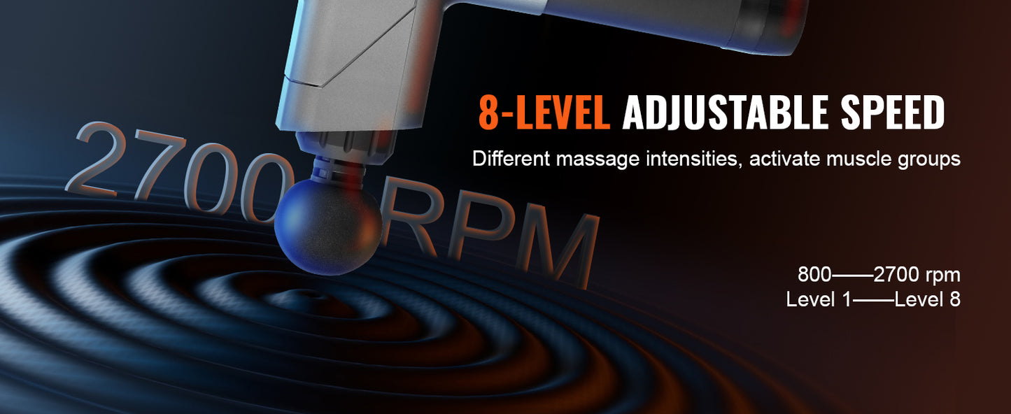 SucceBuy Massage Gun Deep Tissue Percussion Muscle Massager for Athletes w/ 8 Speed Levels 6 Massage Heads 16V 2500mAh Batteries