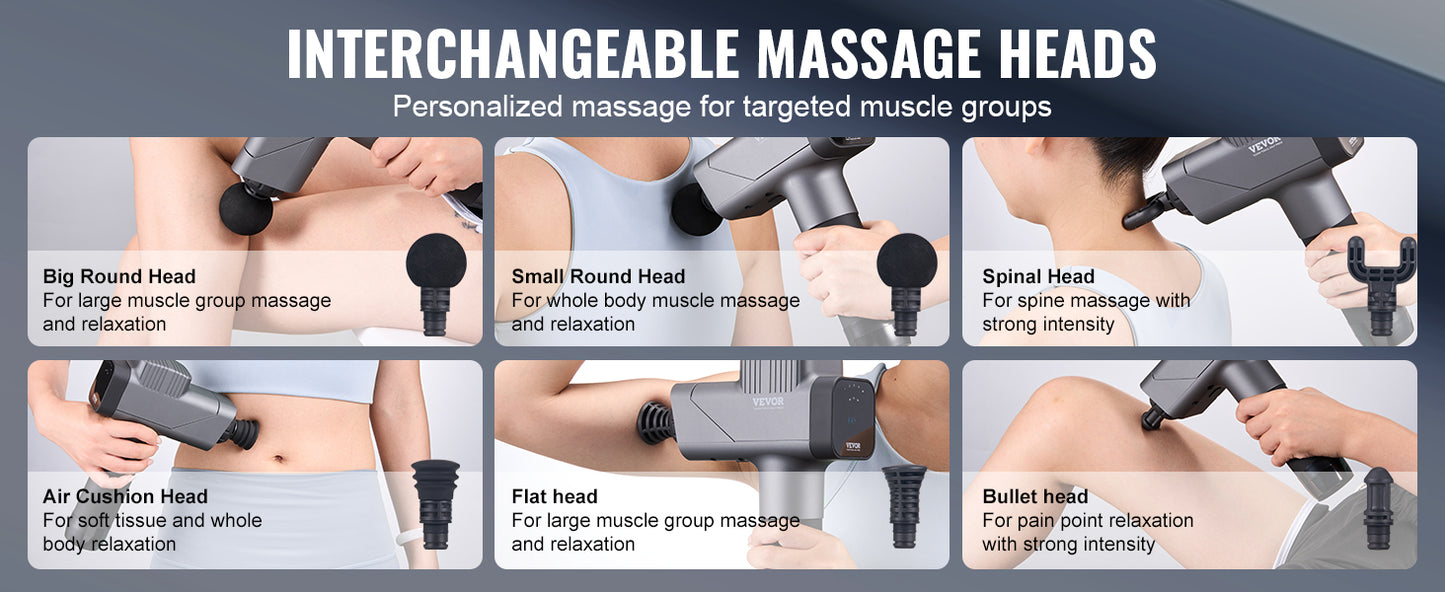 SucceBuy Massage Gun Deep Tissue Percussion Muscle Massager for Athletes w/ 8 Speed Levels 6 Massage Heads 16V 2500mAh Batteries