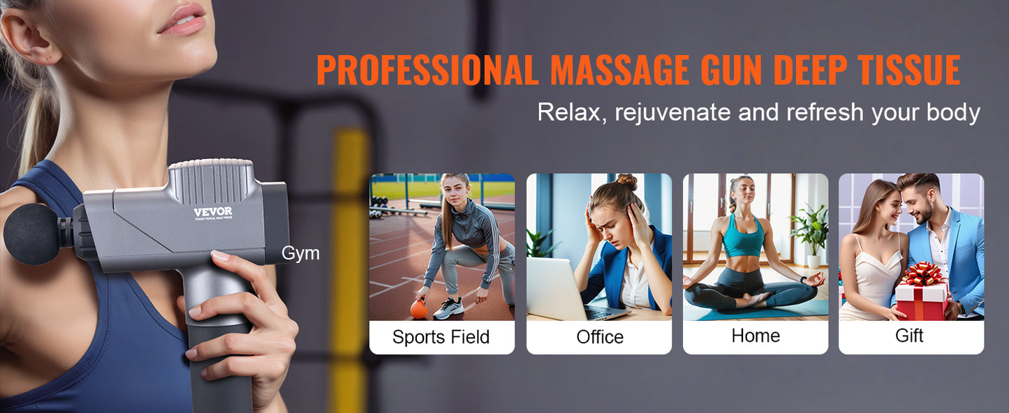 SucceBuy Massage Gun Deep Tissue Percussion Muscle Massager for Athletes w/ 8 Speed Levels 6 Massage Heads 16V 2500mAh Batteries