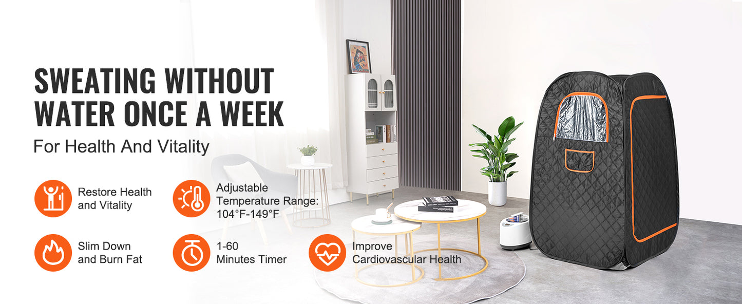 SucceBuy Compact Portable Steam Sauna Tent 1200 Watt Home Therapeutic for Detox Relaxation Time Remote Control Personal for Home