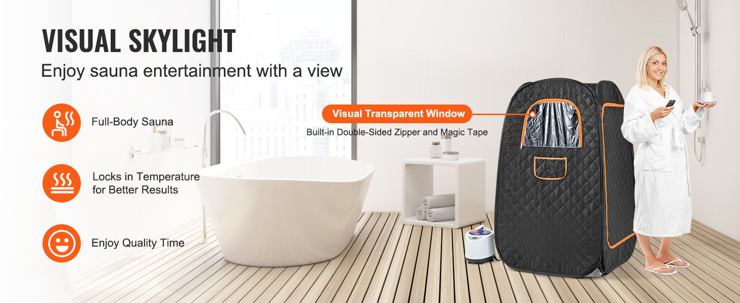 SucceBuy Compact Portable Steam Sauna Tent 1200 Watt Home Therapeutic for Detox Relaxation Time Remote Control Personal for Home