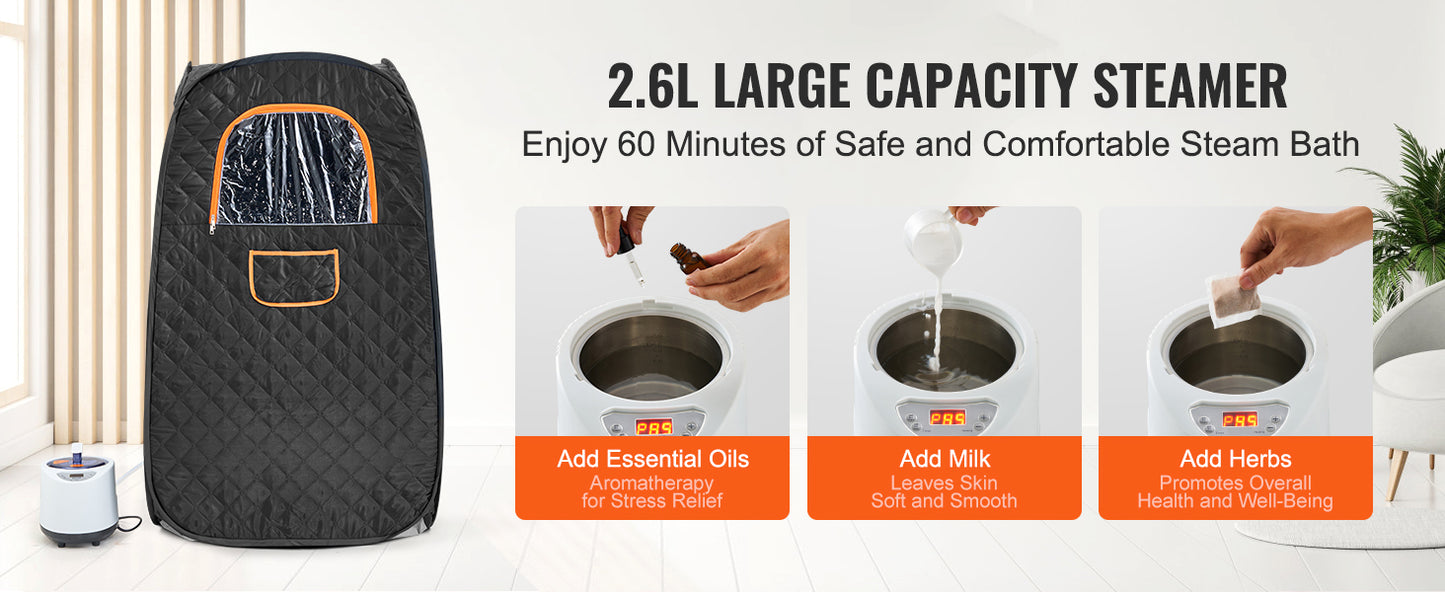 SucceBuy Compact Portable Steam Sauna Tent 1200 Watt Home Therapeutic for Detox Relaxation Time Remote Control Personal for Home