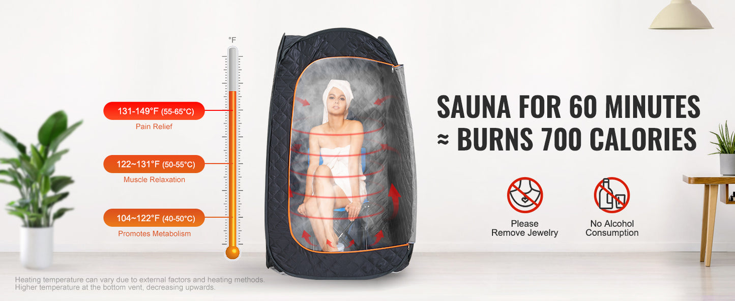 SucceBuy Compact Portable Steam Sauna Tent 1200 Watt Home Therapeutic for Detox Relaxation Time Remote Control Personal for Home