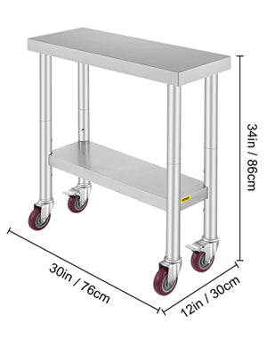 SucceBuy Stainless Steel Kitchen Worktable shelves Commercial Work Bench Table with Caster Wheels for Home Restaurant Storage