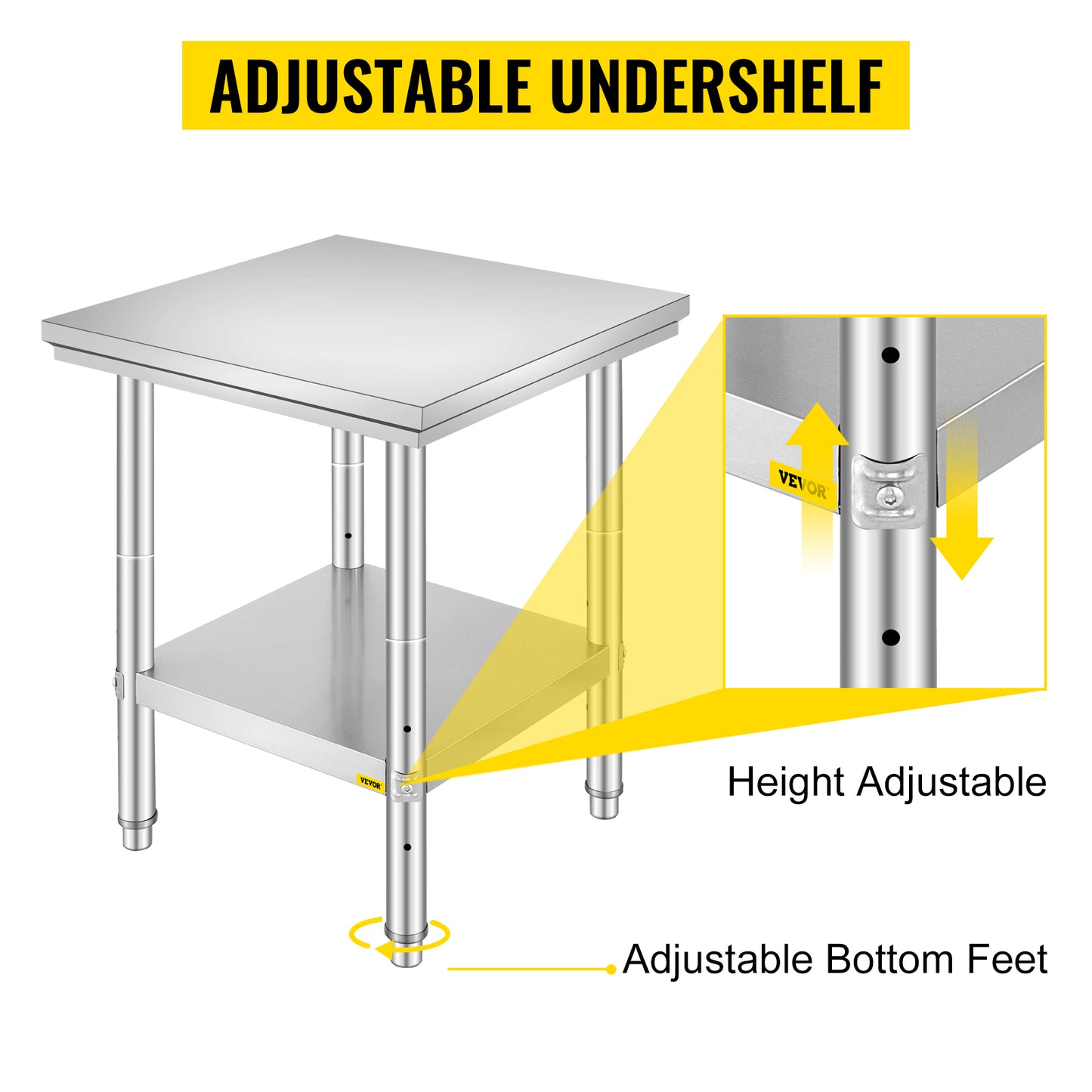 SucceBuy Stainless Steel Kitchen Work Bench Commercial Catering Table Worktable w/Undershelf 330LBS 286LBS for Restaurant Garage