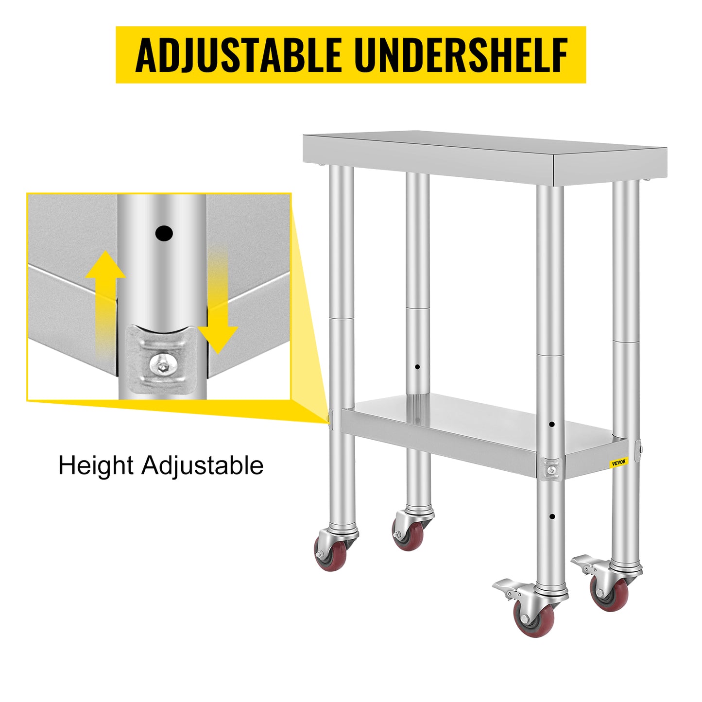 SucceBuy Stainless Steel Kitchen Worktable shelves Commercial Work Bench Table with Caster Wheels for Home Restaurant Storage