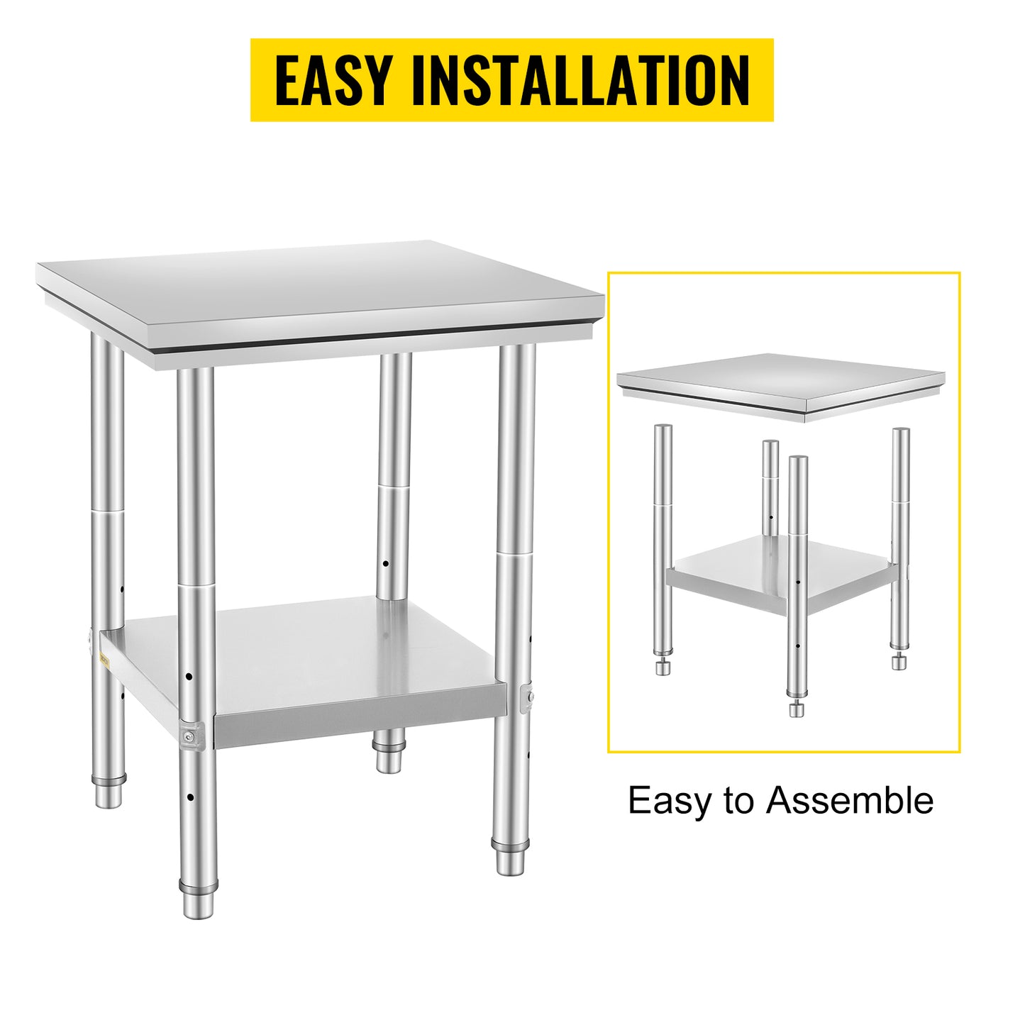 SucceBuy Stainless Steel Kitchen Work Bench Commercial Catering Table Worktable w/Undershelf 330LBS 286LBS for Restaurant Garage