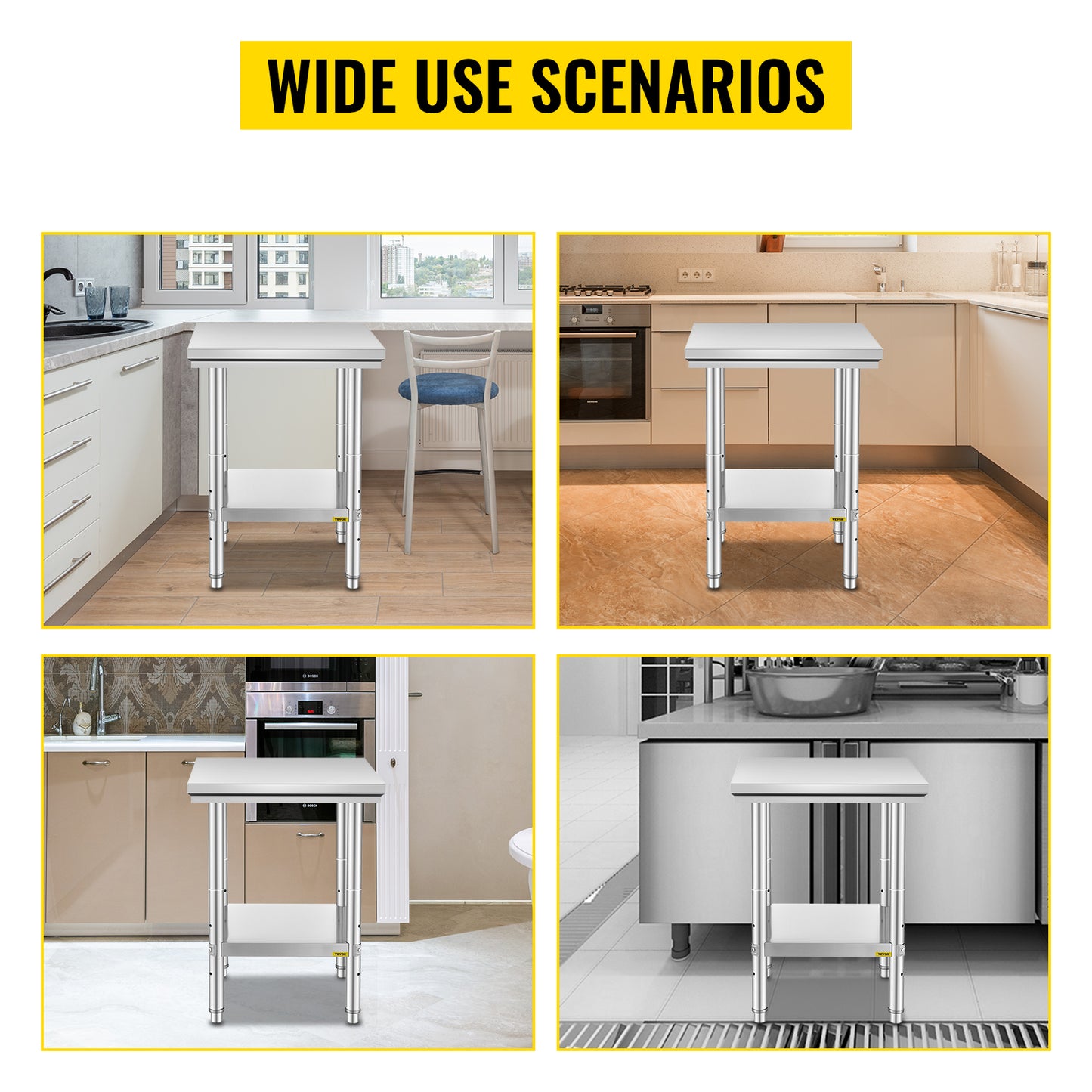 SucceBuy Stainless Steel Kitchen Work Bench Commercial Catering Table Worktable w/Undershelf 330LBS 286LBS for Restaurant Garage