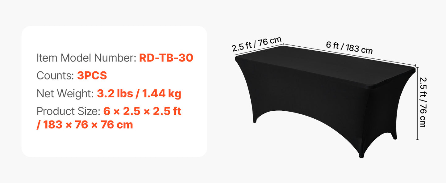 SucceBuy 3/6/10 Pack Table Cloth for Rectangular Fitted Events Wrinkle-Resistant Stretch Black Table Covers Washable Tablecloth