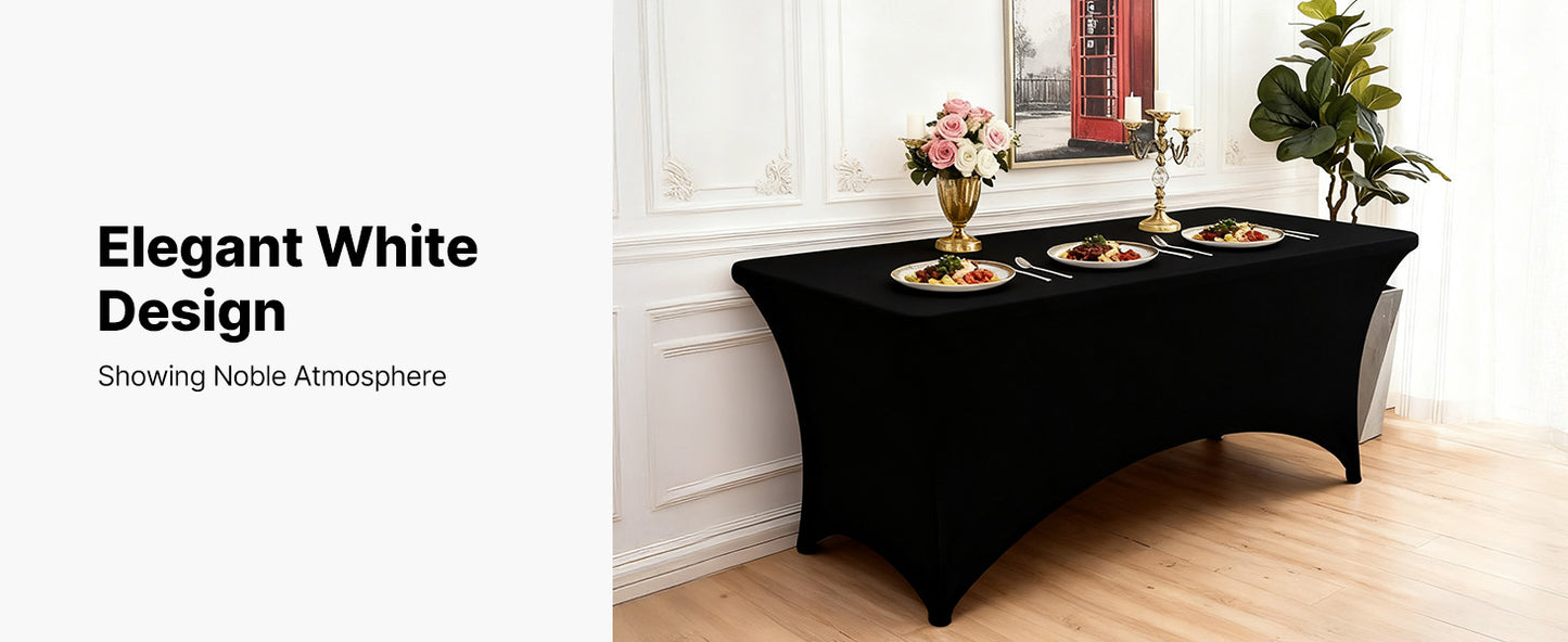 SucceBuy 3/6/10 Pack Table Cloth for Rectangular Fitted Events Wrinkle-Resistant Stretch Black Table Covers Washable Tablecloth