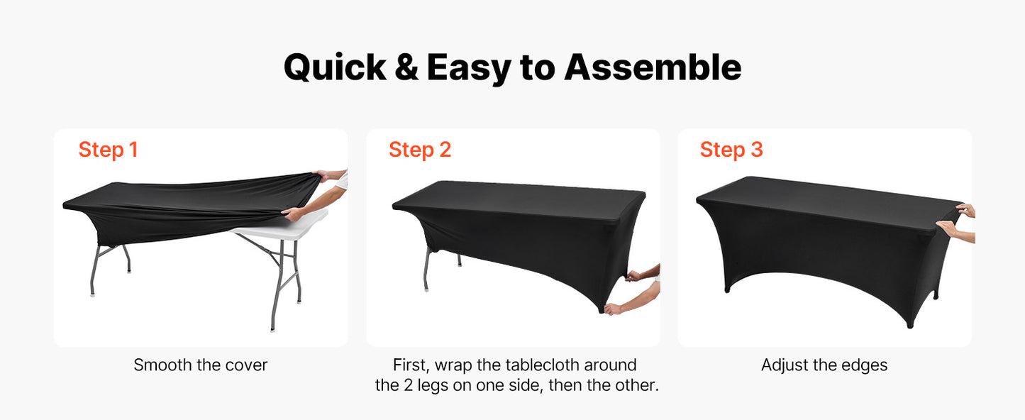 SucceBuy 3/6/10 Pack Table Cloth for Rectangular Fitted Events Wrinkle-Resistant Stretch Black Table Covers Washable Tablecloth
