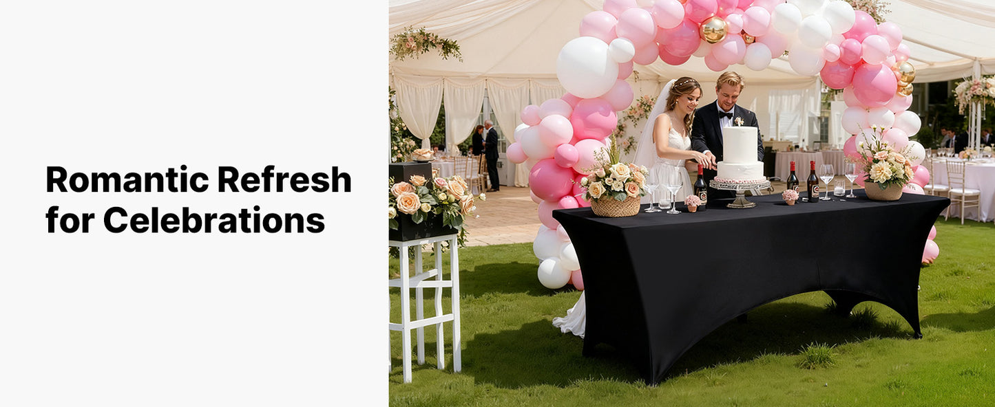 SucceBuy 3/6/10 Pack Table Cloth for Rectangular Fitted Events Wrinkle-Resistant Stretch Black Table Covers Washable Tablecloth
