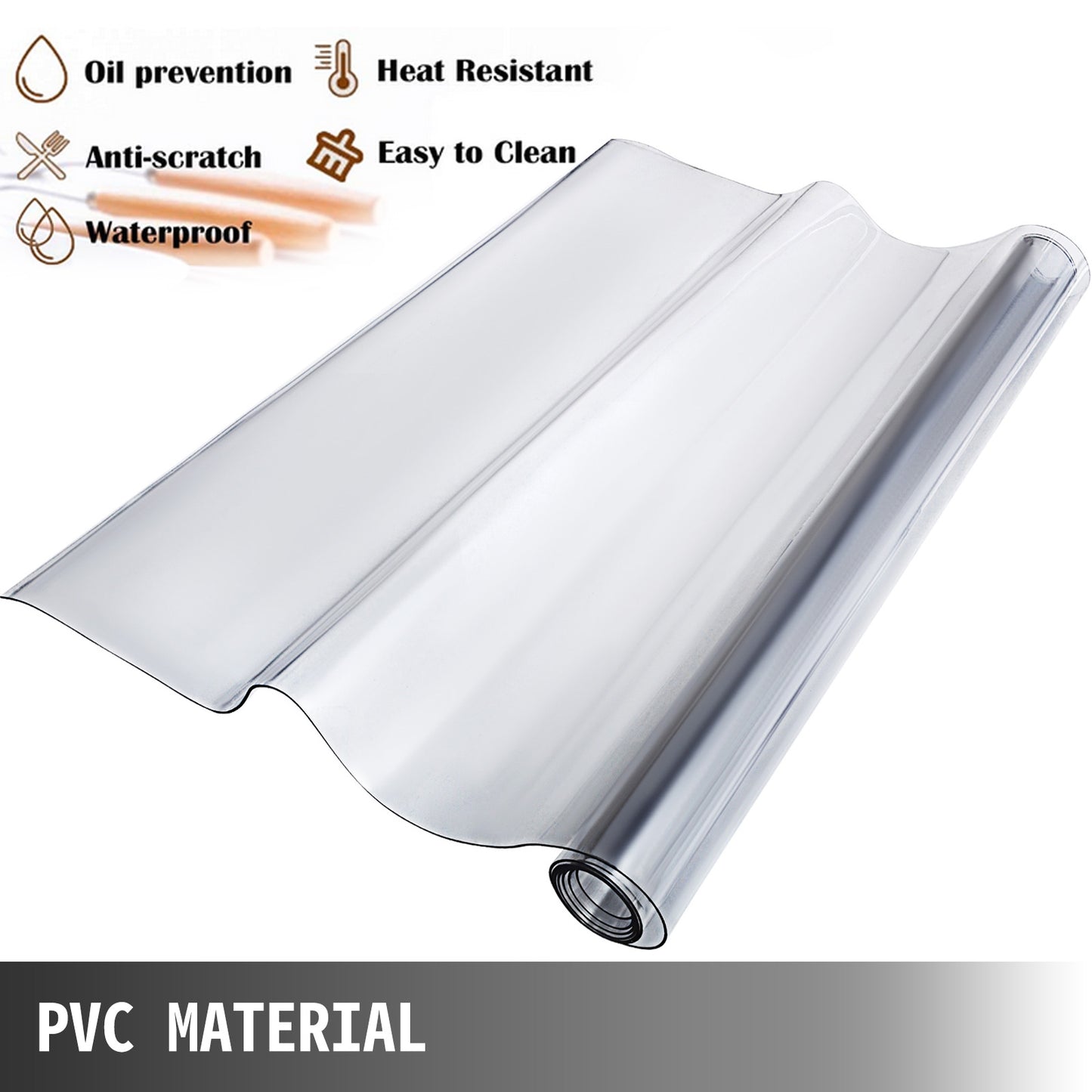 VEVOR PVC Tablecloth Transparent Table Cloth 1.5mm 2mm Waterproof Oilproof Plastic Soft Glass Protector Cover for Dining Table