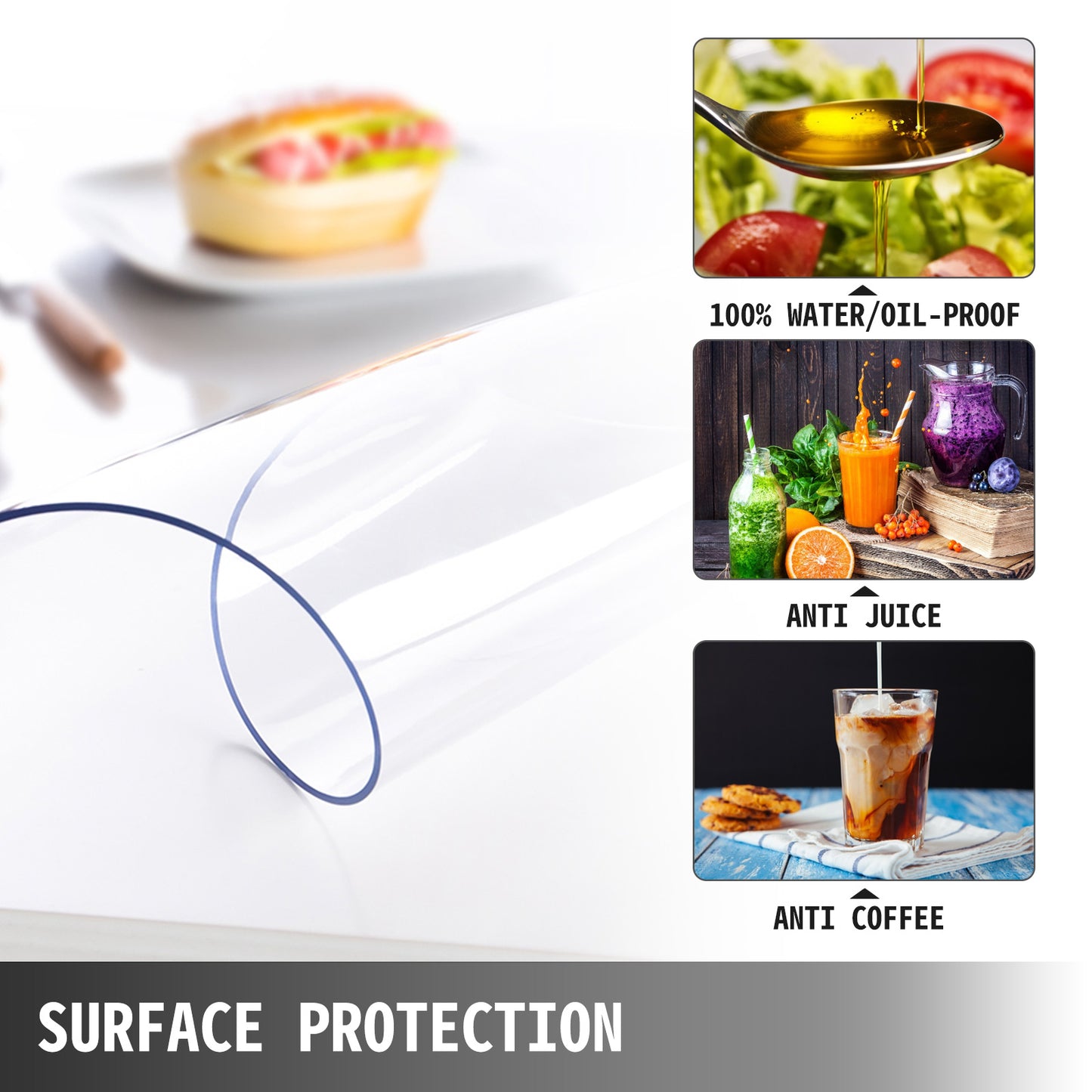 VEVOR PVC Tablecloth Transparent Table Cloth 1.5mm 2mm Waterproof Oilproof Plastic Soft Glass Protector Cover for Dining Table