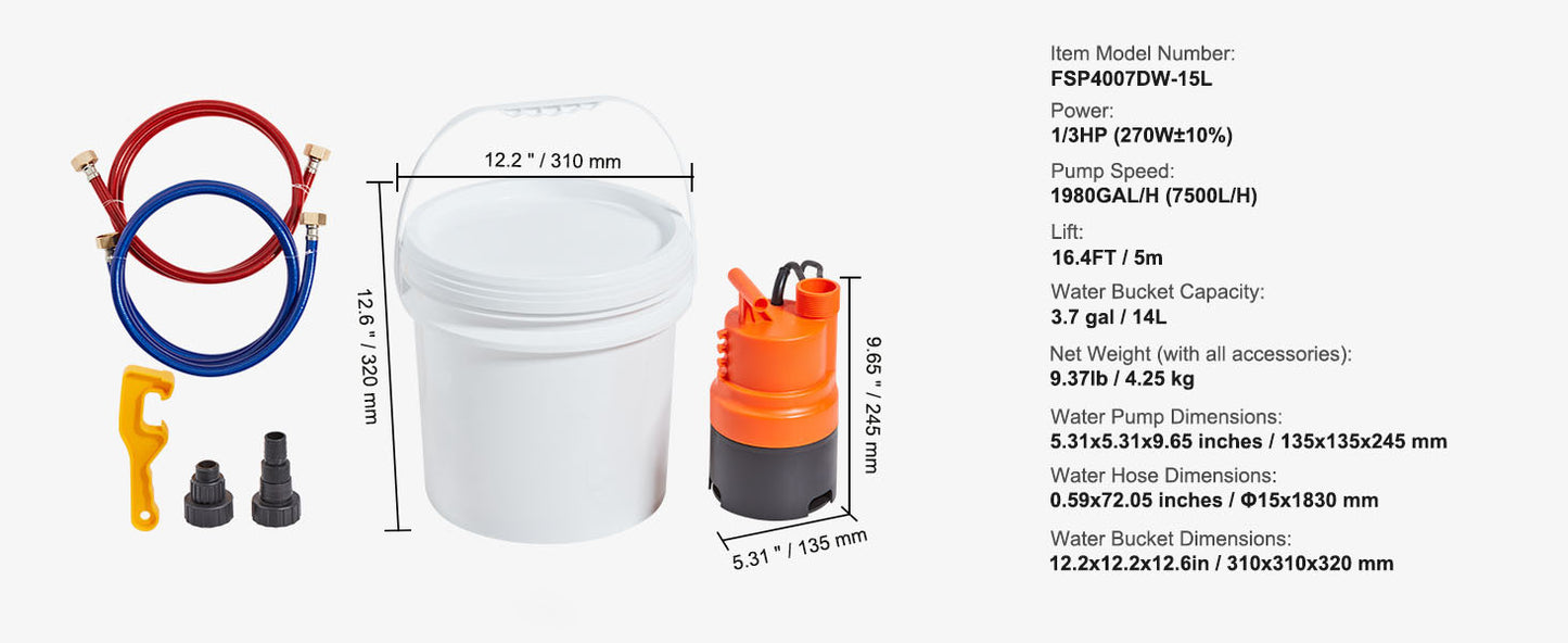 SucceBuy Tankless Water Heater Flushing Kit Includes Efficient Pump & 5 Gallon Pail & 2 Hoses & Descaling Powder Quick Instal