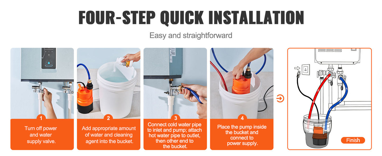 SucceBuy Tankless Water Heater Flushing Kit Includes Efficient Pump & 5 Gallon Pail & 2 Hoses & Descaling Powder Quick Instal