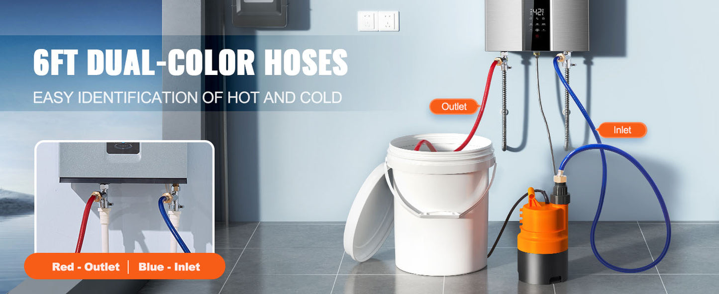 SucceBuy Tankless Water Heater Flushing Kit Includes Efficient Pump & 5 Gallon Pail & 2 Hoses & Descaling Powder Quick Instal