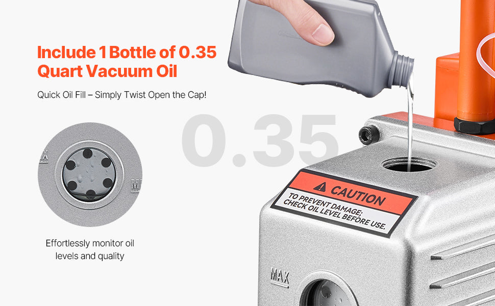 SucceBuy Vacuum Pump & Oil Bottle 3.5CFM/4CFM/5CFM 1-Stage or 6CFM 9CFM 2-Stage, R134a R22 R410a Systems Conditioner Maintenance