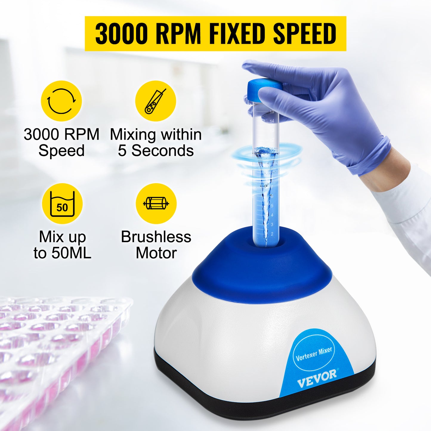 VEVOR Lab Mini Vortex Mixer 3000/6000 RPM Fixed Speed Shaker 50ML Laboratory Equipment Use for Test Tube Tattoo Ink Nail Polish