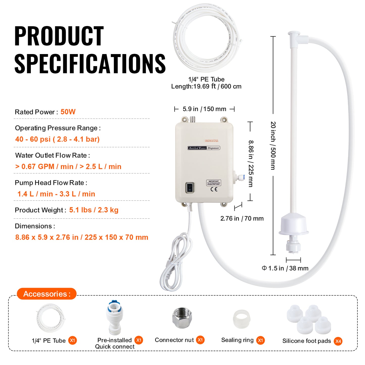 SucceBuy Water Bottle Dispenser Pump System Filter Softener Single/Double Pipe Reverse Osmosis Equipment Refrigerator Ice Maker