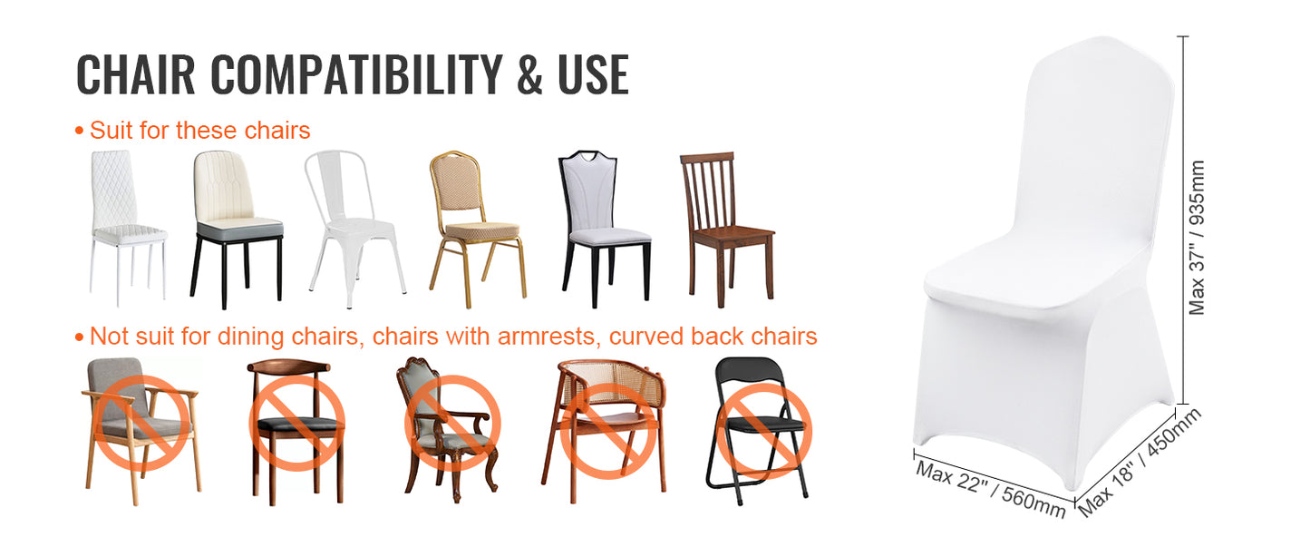 SucceBuy 12-100pcs Stretch Spandex Chair Covers Universal Fitted Chair Cover Removable Washable Slipcovers for Wedding Holiday